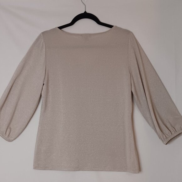 Ann Taylor Puff Sleeve Shiny/Glittering Beige New Years Eve Style Top Size Med - Picture 4 of 8
